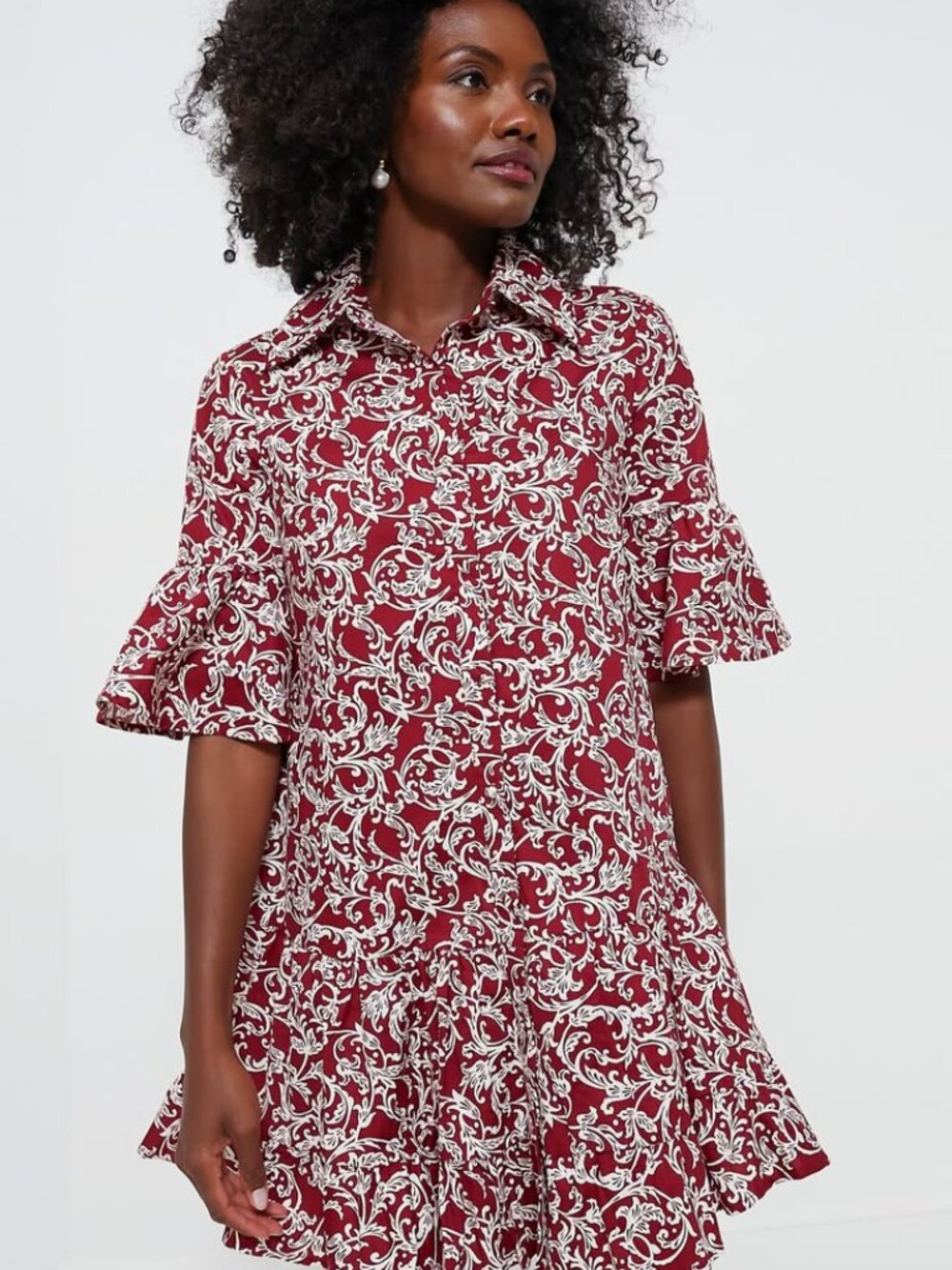 Tuckernuck | Maroon Vines Vera Shirt Dress | Hyacinth House | XS